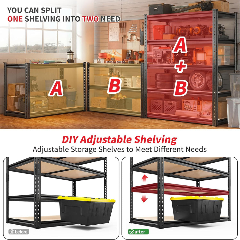 REIBII 2400LBS Garage Shelving 5 Tier Storage Shelves Heavy Duty, Adjustable ...