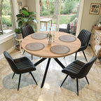 47.2" 5-Piece Round Dining Table Set for 4, Modern Wood Dining Table with 4 Upholstered Chairs, Kitchen & Dining Room Table Set with Metal Base for Apartment, Small Space, Natural Table+4 Balck Chairs