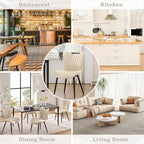 Leather Upholstered Dining Chairs Set of 4, Mid-Century Modern Kitchen Dining Room Chair with Black Metal Legs, Armless Faux Leather Accent Dinner Chairs Kitchen Side Chair, Beige
