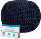 BIRDROCK HOME Round Pouf Ottoman Foot Rest - 18.5”x18.5”x15” Boho Compact Comfortable Soft Cotton Braided Foot Stool with Bean Bag Filling for Living Room, Bedroom, or Nursery (Navy)