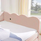 KEIKI Full Size Upholstery Daybed with Trundle and USB, Full to King Design Adorable Wave Shaped Extendable Linen Sofa Bed, Easy Assembly, No Box Spring Required, for Living Room and Bedroom, Pink