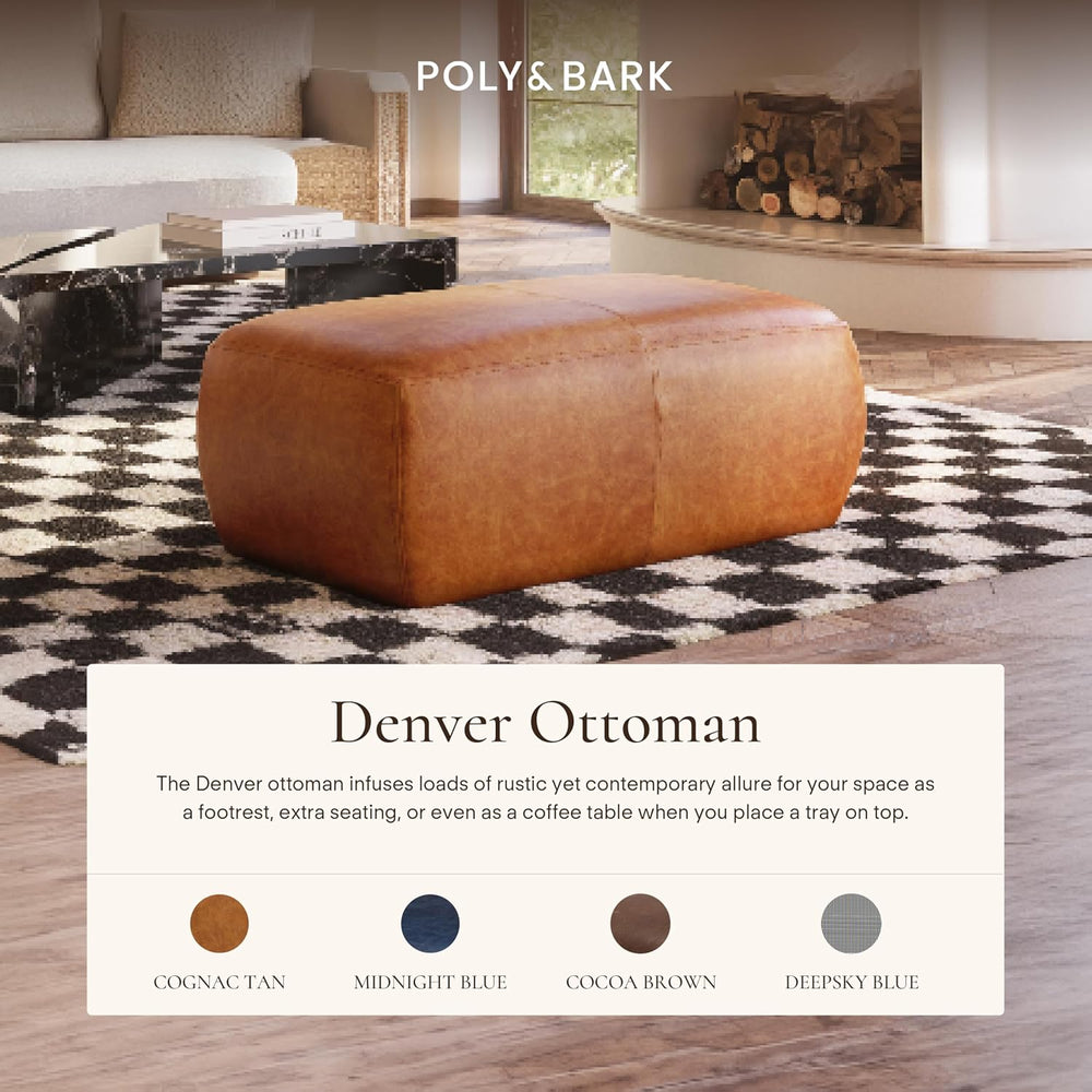 POLY & BARK Denver Ottoman – 43" Large Pouf with Feather-Down Topper...