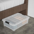 25 Quart Clear Underbed Storage Bins with Wheels, Stackable Plastic Latching Bin with Lid, 4 Packs
