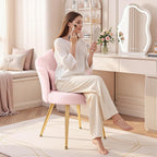 BestGlory Petal Makeup Vanity Chair with Back, Flower Chair Comfy No Wheels for Girls Women, Makeup Chair with Golden Metal Legs & Lumbar Pillow for Living Room/Makeup Room/Bedroom/Home Office - Pink