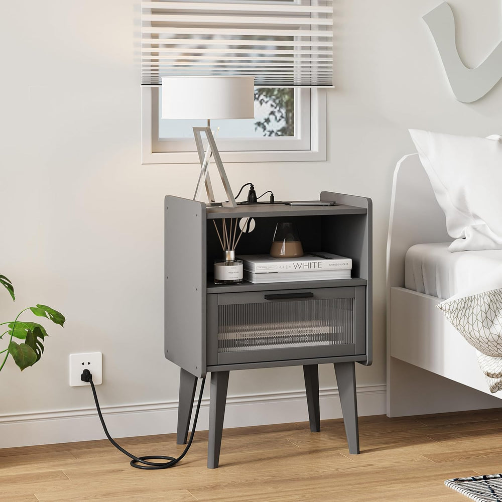 MMEOLUOOK Nightstand with Charging Station, Bedside Tables Set of 2, End Tabl...