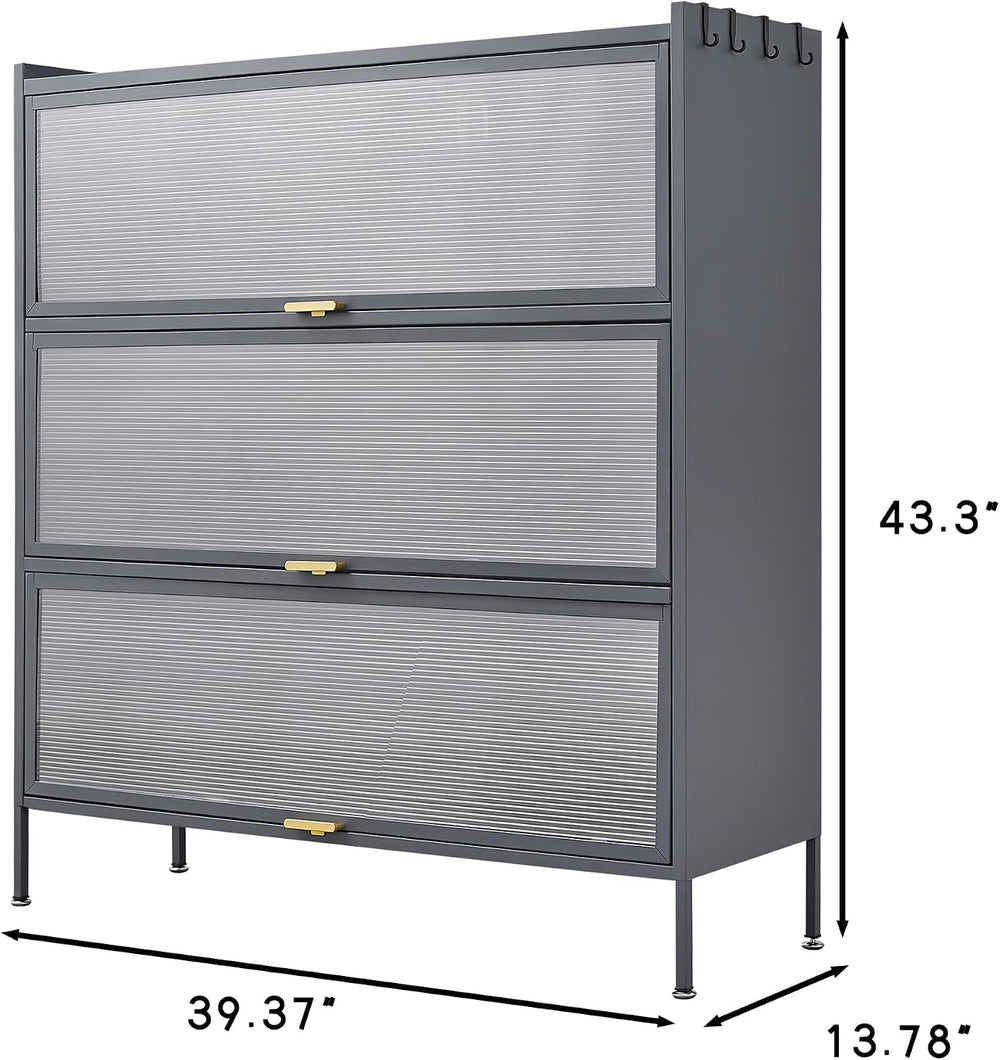 3 Tier Pantry Storage Cabinet with PC Glass Doors Baker Rack Kitchen Storage ...