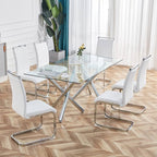 AZmac Modern Leather Dining Chairs Set of 8,Armless Kitchen Chairs,Dining Room Chairs with Upholstered Padded Seat and Sturdy Chrome Legs for Dining Room,Kitchen (Set of 8, White+PU Leather)