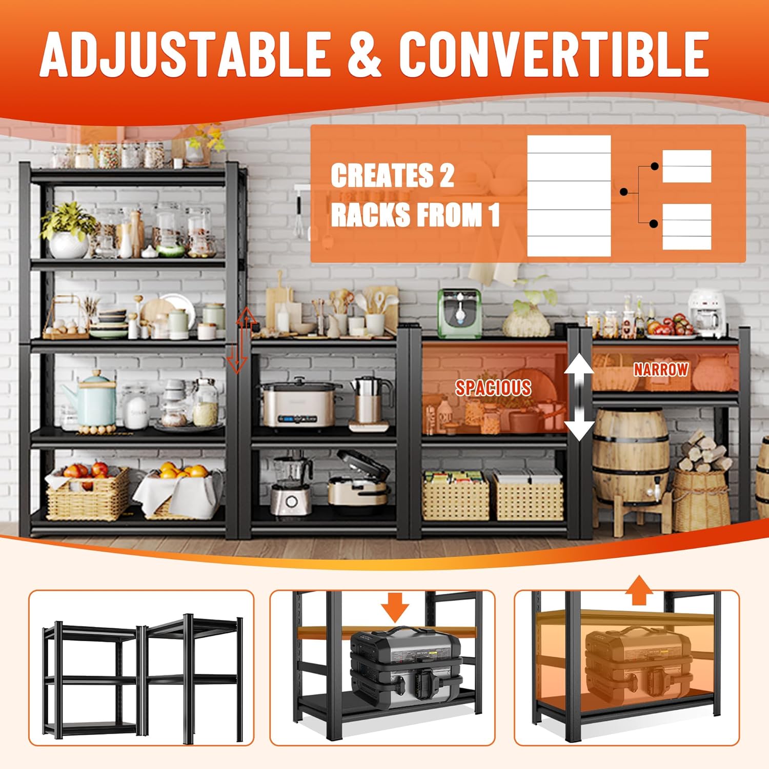 2-Tier Metal Storage Shelves,Adjustable Heavy Duty Shelving Units,Kitchen Shelves Organizer,1100 LBS,Standing Shelf for Pantry Garage Laundry Room (22" H*15.8" W*11.8" D)