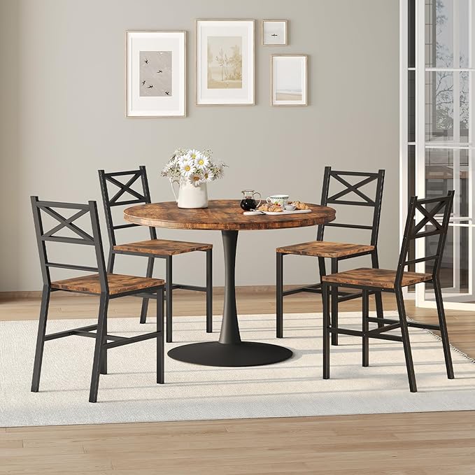Dining Chair Set of 2, Rustic Wooden Kitchen Chairs with Backrest, Farmhouse ...