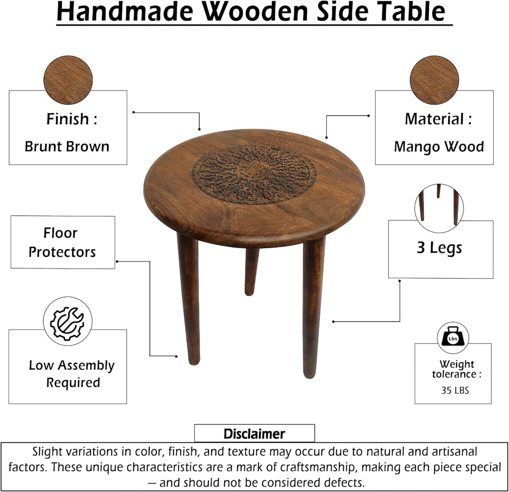 TUP THE URBAN PORT AMA 22 Inch Side End Table, Round Top, Indian Mandala Flor...