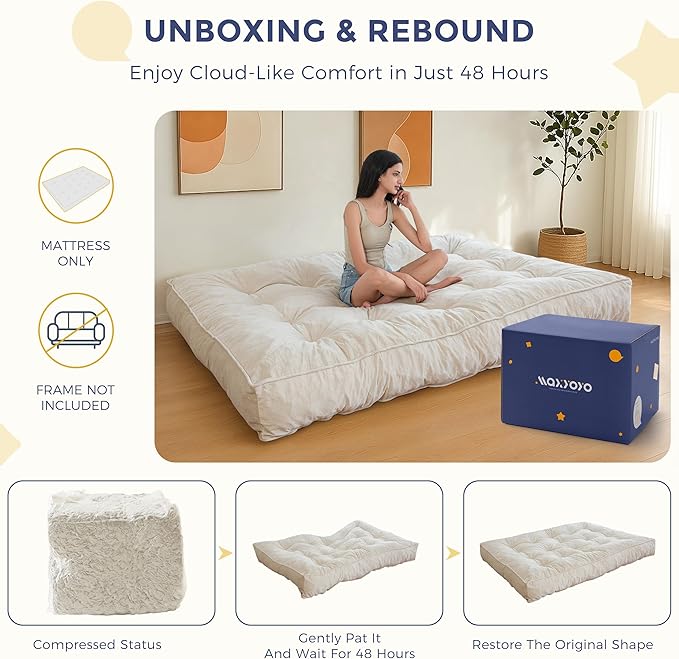 MAXYOYO 8" Futon Mattress, Full Size Extra Thick Futons Sofa Couch Bed for Adults, Velvet Floor Mattress Shredded Foam Filling (Frame Not Included)