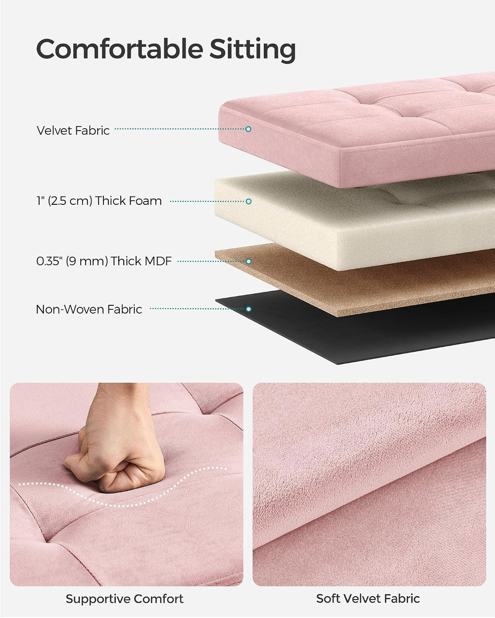 SONGMICS Storage Ottoman Bench, 43.3 Inches Velvet Foldable Foot Rest | Foot ...