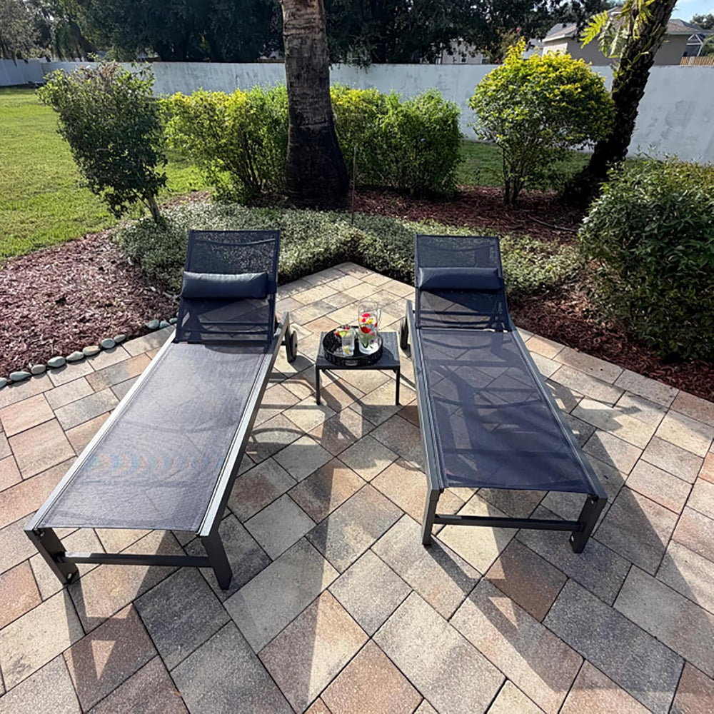 PURPLE LEAF Outdoor Chaise Lounge Set of 3 Pool Lounger Pillow, Navy Blue | L...