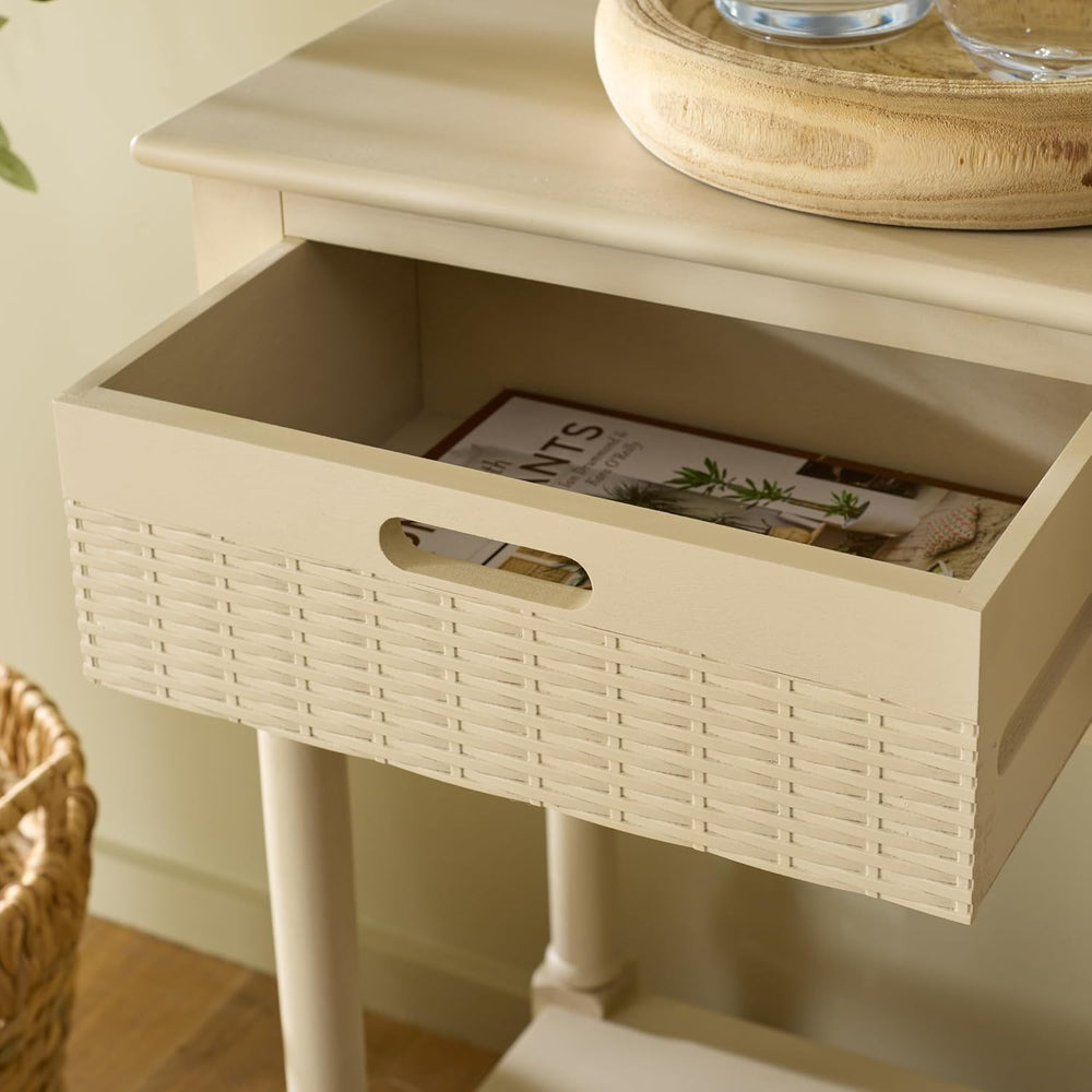 SAFAVIEH Home Collection - Landers Sand Console Table with 3 Basket Drawers a...