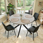 47.2" 5-Piece Round Dining Table Set for 4, Modern Wood Dining Table with 4 Upholstered Chairs, Kitchen & Dining Room Table Set with Metal Base for Apartment, Small Space, Grey Table+4 Balck Chairs