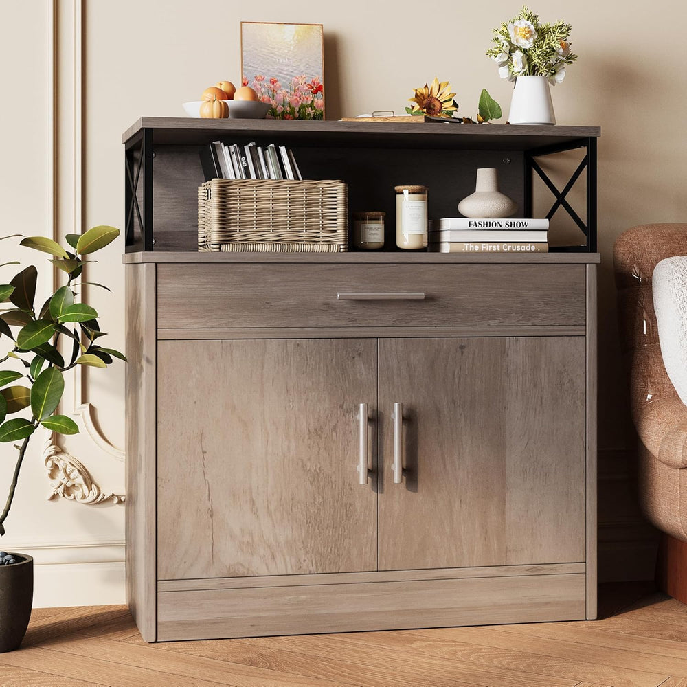 Vongrasig Farmhouse Coffee Bar Cabinet, Modern Sideboard Buffet Table with Ad...