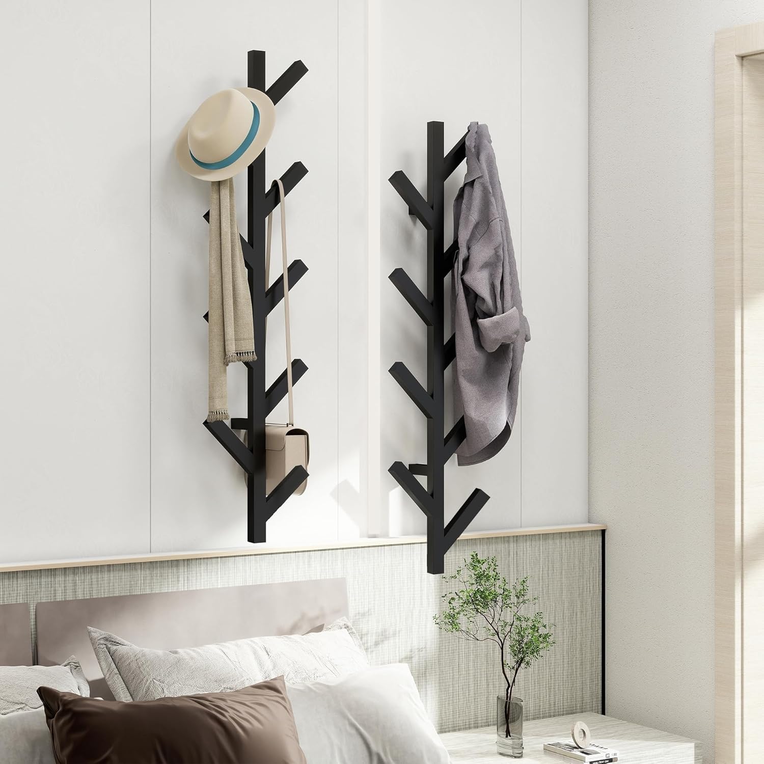 Prywot Coat Rack Wall Mounted - 9 Hooks, Coat Hooks for wall, Modern Metal Coat Tree for Hats, Jackets, Bags, Entryway Bedroom-Black (Height 37.8")
