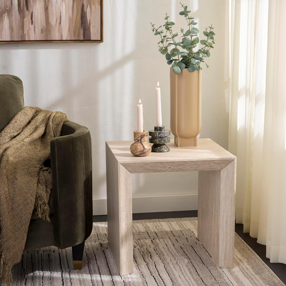 SAFAVIEH Home Collection - Woodrow Square Accent Table, Neutral Beige Faux Tr...