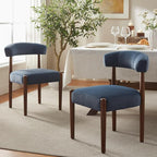 VKNOW Wooden Dining Chairs Set of 4, Modern Upholstered Dining Room Chairs with Walnut Wood Legs and Curved Backrest, Fabric Kitchen Chairs for Farmhouse/Dining Room, Blue
