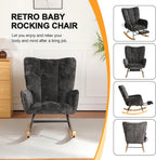 Rocking Chair Nursery with Airbag, Comfy Modern Nursery Rocking Reading Chair Indoor, Cozy Upholstered Glider Rocker Chairs with High Backrest for Living Room Bedroom Offices(Chenille, Black)