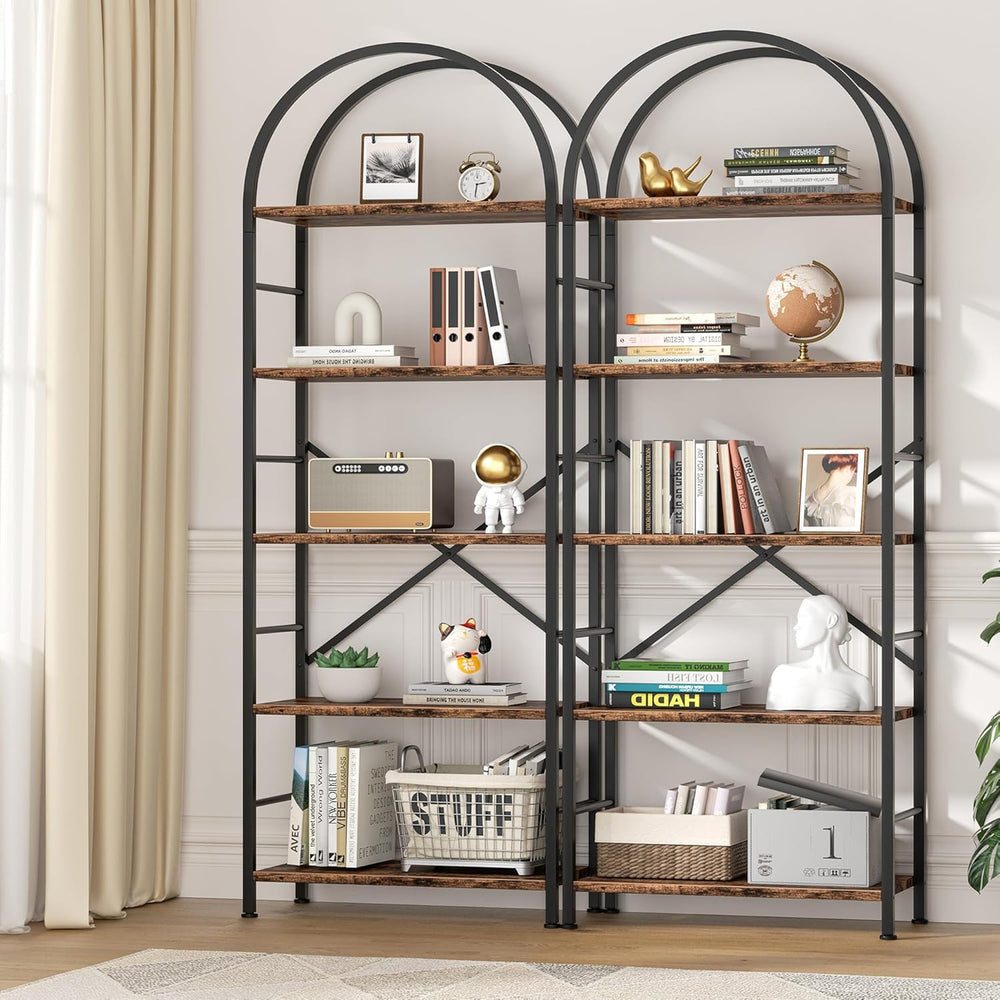 Shintenchi Bookshelf, Arched Bookshelf 5 Tier Bookcase, Tall Shelf for CDs/Bo...
