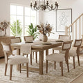 HNY Mid Century Modern Dining Chairs Set of 6, Farmhouse Linen Fabric Upholstered Accent Chairs Curved Nailhead Trim Backrest Kitchen Chairs, with Hardwood Frame, Beige