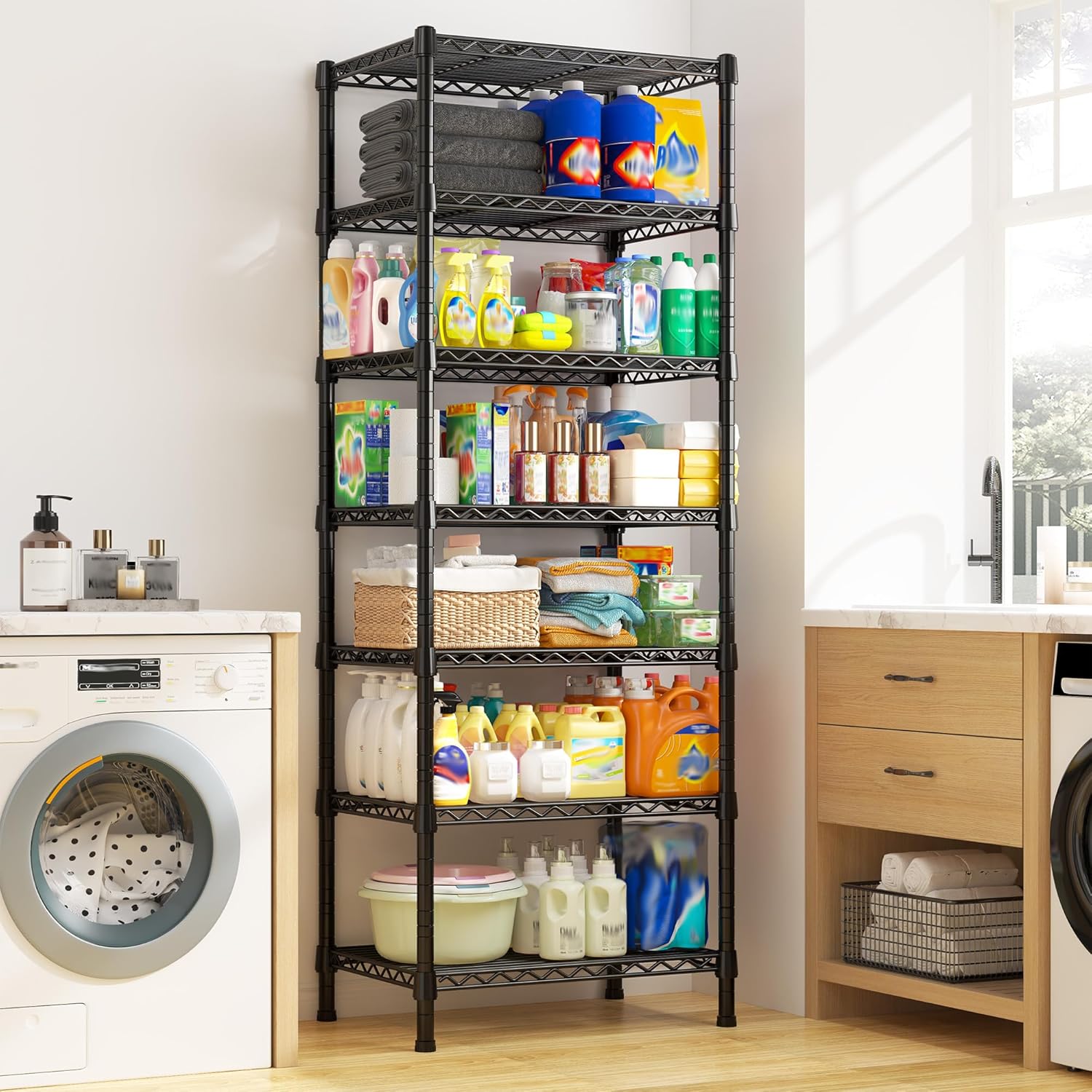 REIBII 7-Tier Metal Shelving Unit, 71’’H x 18’’W x 18’’D, 1176 LBS Weight Capacity, Adjustable Garage Shelving for Storage, Heavy Duty Shelves for Kitchen, Living Room, Bathroom etc.