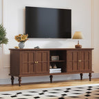 3More 67" Mid Century Modern TV Stand with Window Design,Wood Entertainment Center with Open Shelf,Up to 70" Media TV for Living Room or Bedroom,Walnut