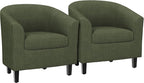 Yaheetech Corduroy Barrel Chairs Set of 2, Upholstered Club Chairs Accent Chairs, Round Armchairs Waiting Room Chairs with Soft Cushion for Living Room Bedroom Reading Room, Dark Green