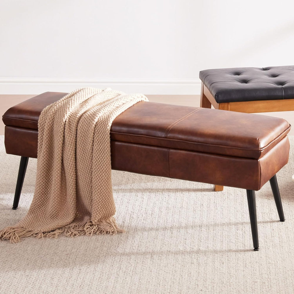 Ottoman with Storage Bench, Upholstered Large Entry Bench Brown | 43.3" ...