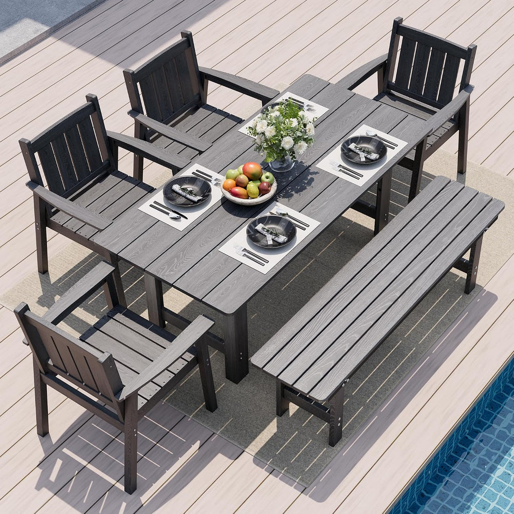 Pamapic Patio Dining Table Set, 6-Piece Outdoor Dining Set for 6, Grey