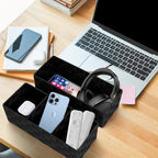 Drawer Organizer, Cube Baskets for Storage Shelves, Handmade Small Woven Basket, Shallow Storage Bins for Organizing Desk, Dresser, Kitchen, Pantry, Nested 7 Pack, Black