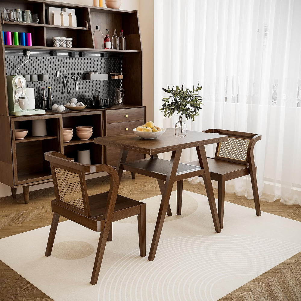 3-Piece Modern Dining Set with Stackable Dining Chairs, Solid Wood Square Tab...