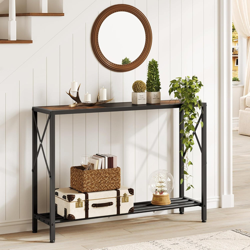 Tajsoon Console Table 41.8”, 2-Tier Industrial Entryway Table, Narrow Entranc...
