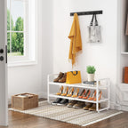 Expandable Metal Shoe Rack for Closet, Entryway & Garage, 2-Tier, White | Adjustable Height for Boots, Stackable Design, Dense Mesh Shelves for Heels, Fits Small Spaces, Apartments and Rentals