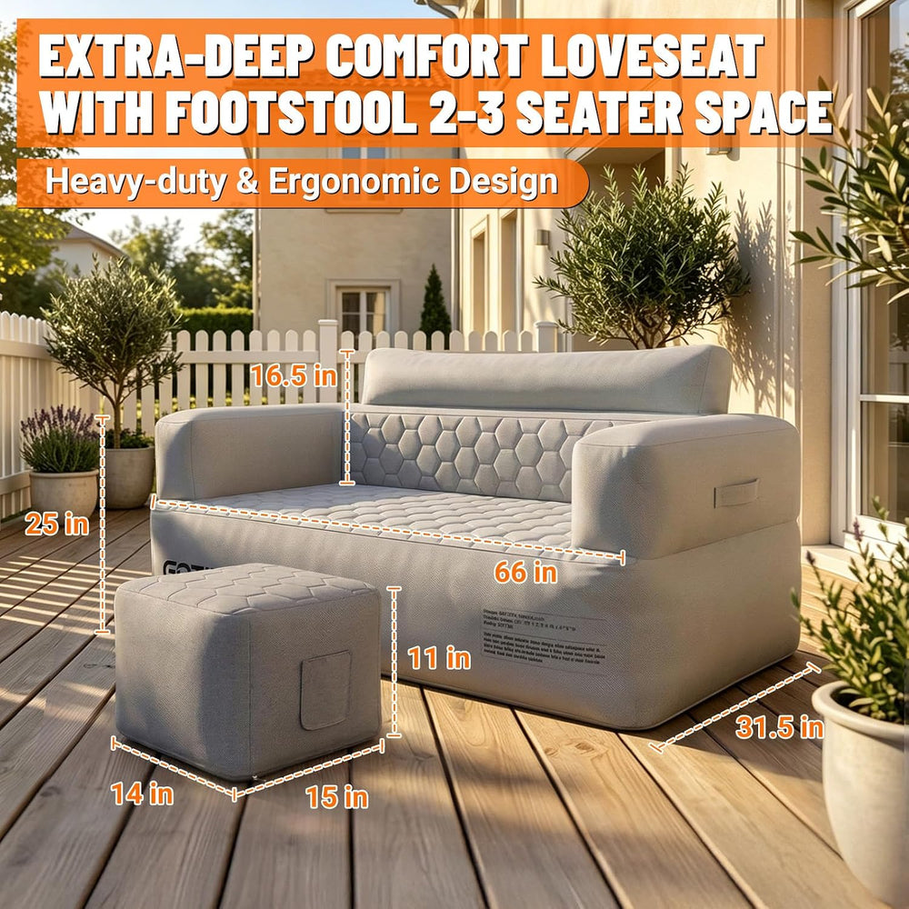 Inflatable Couch Loveseat with Footstool, Camping Couch with Detachable Built...
