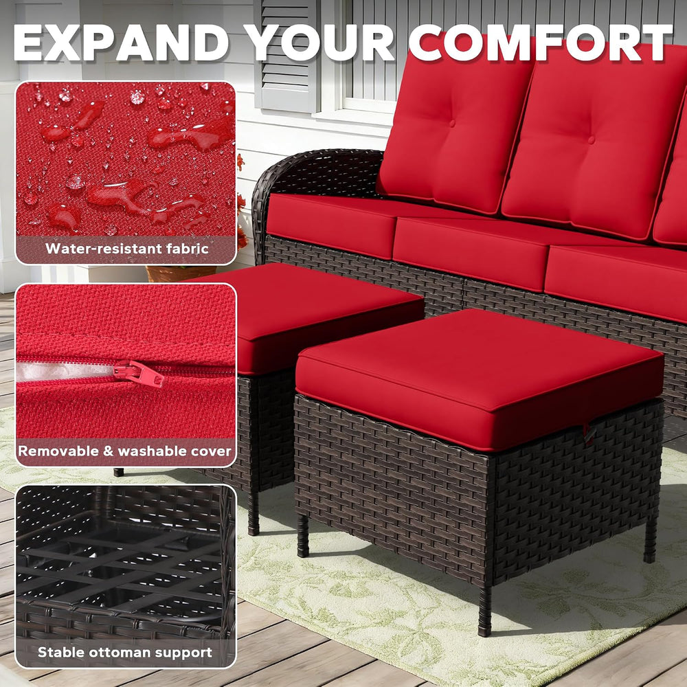Outdoor Ottomans Set of 2 with Weather-Resistant & Thickened Cushions, PE...