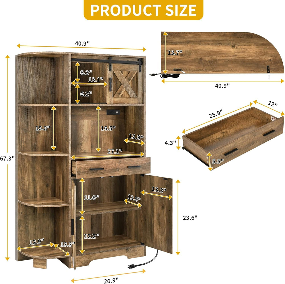 DWVO Kitchen Pantry Cabinet with Power Outlet, 67" Tall Farmhouse Pantry...