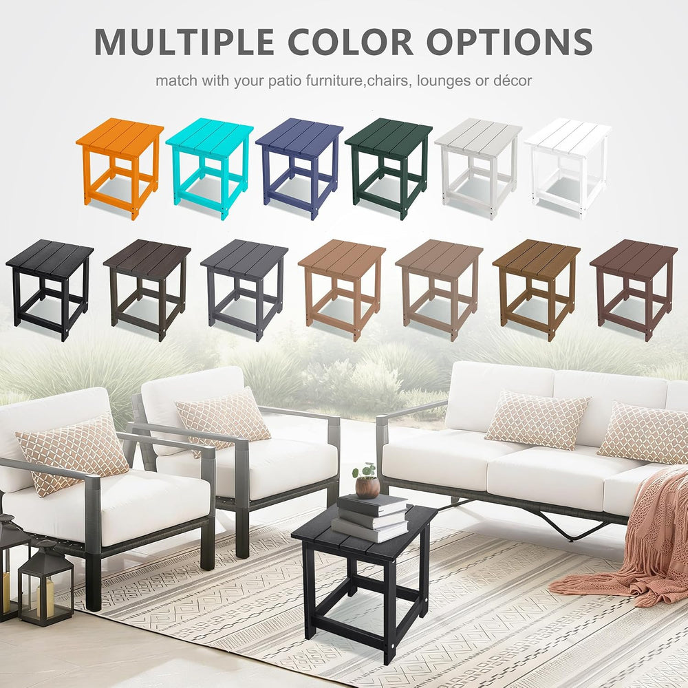 LZRS Patio Side Table, Heavy Duty HDPE Outdoor End Table with Wood Texture, W...