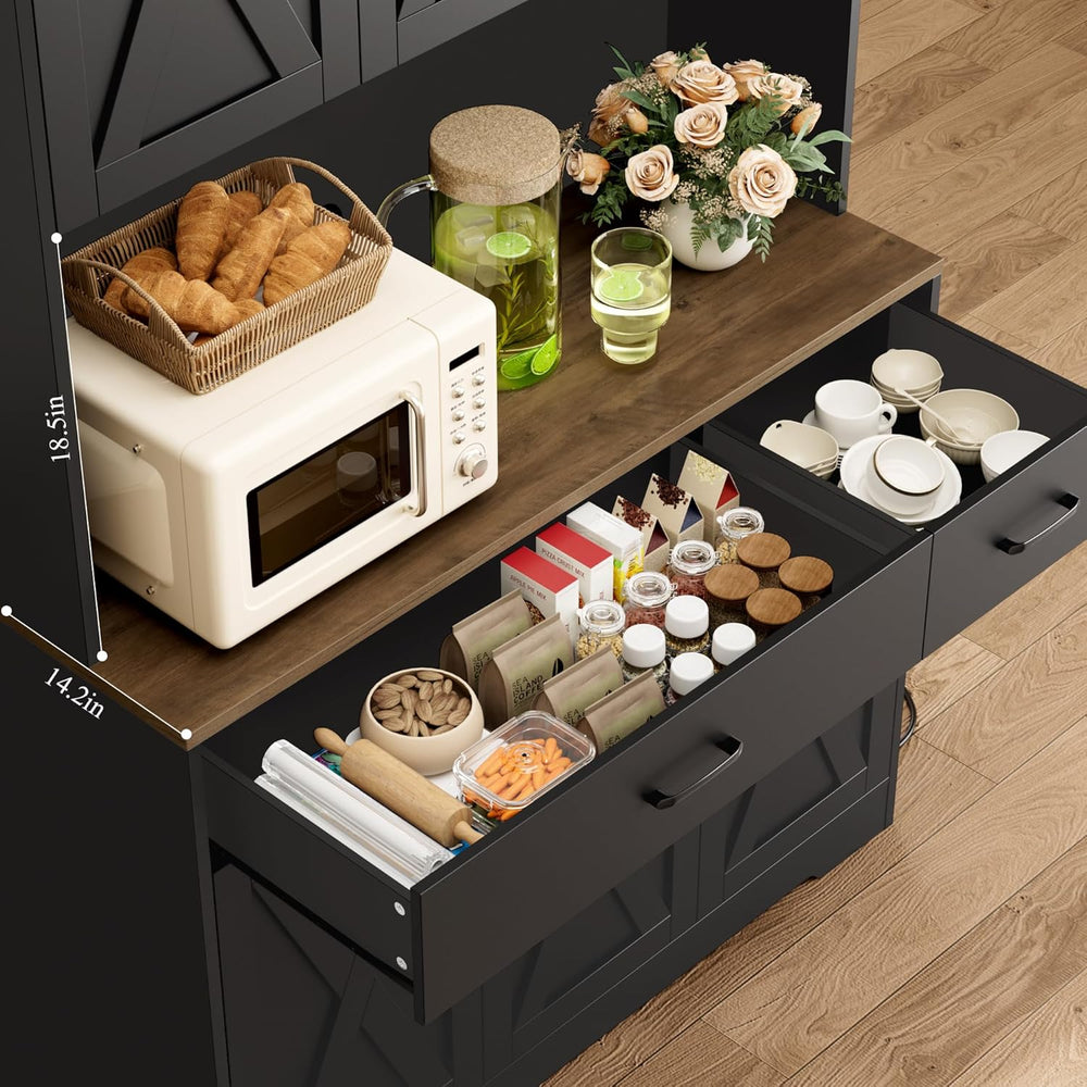 HOSTACK 71"H Kitchen Pantry Storage Cabinet, Farmhouse Hutch Cabinet, Bl...