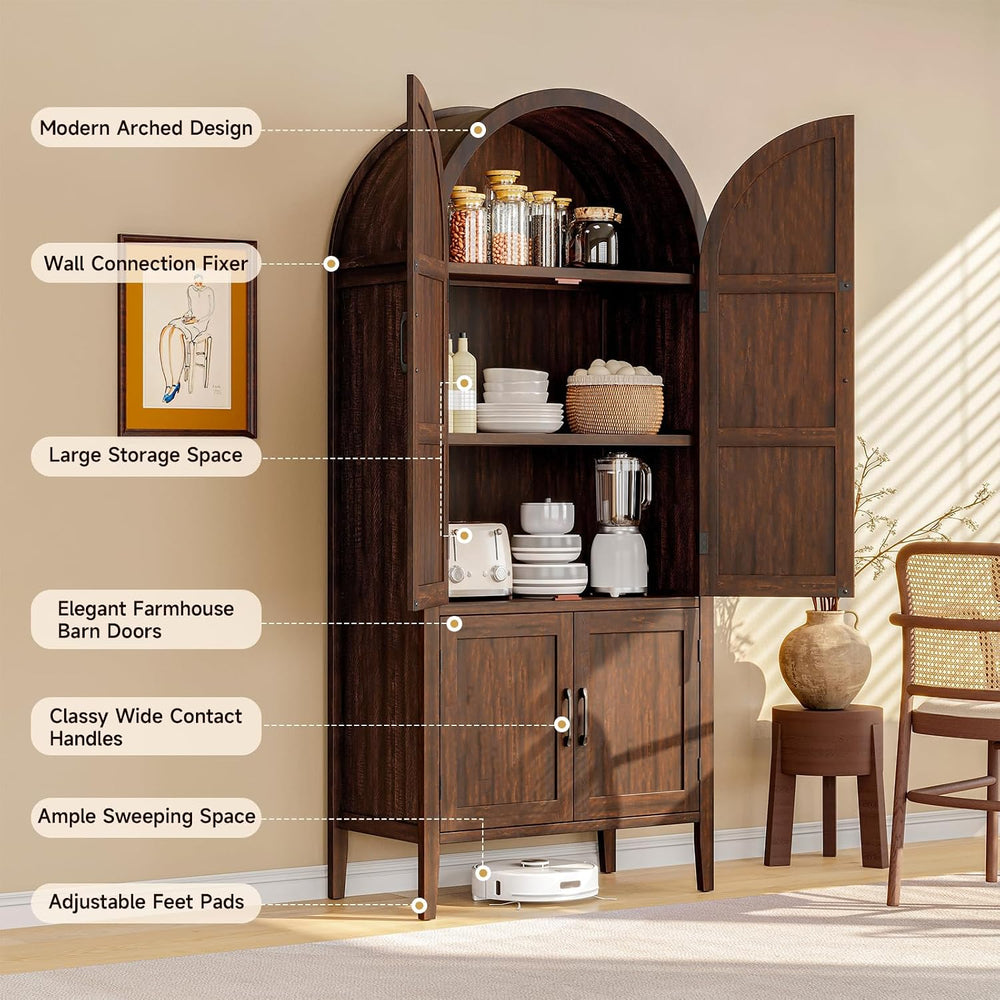 ONBRILL 71" Tall Wooden Arched Cabinet, 5-Tier Arched Kitchen Pantry Cab...