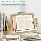 Book Reading Stand,8 Adjustable Height Holder Tray with Elastic Page Paper Clips for Textbook/Cookbook/Music Scores/Tablet/Laptop,Lightweight Reading Hands Free Desktop Document Book Mount