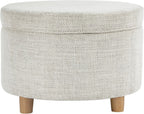 Homepop Home Decor | Upholstered Round Storage Ottoman | Ottoman with Storage for Living Room & Bedroom (Cream Chevron Woven) Large