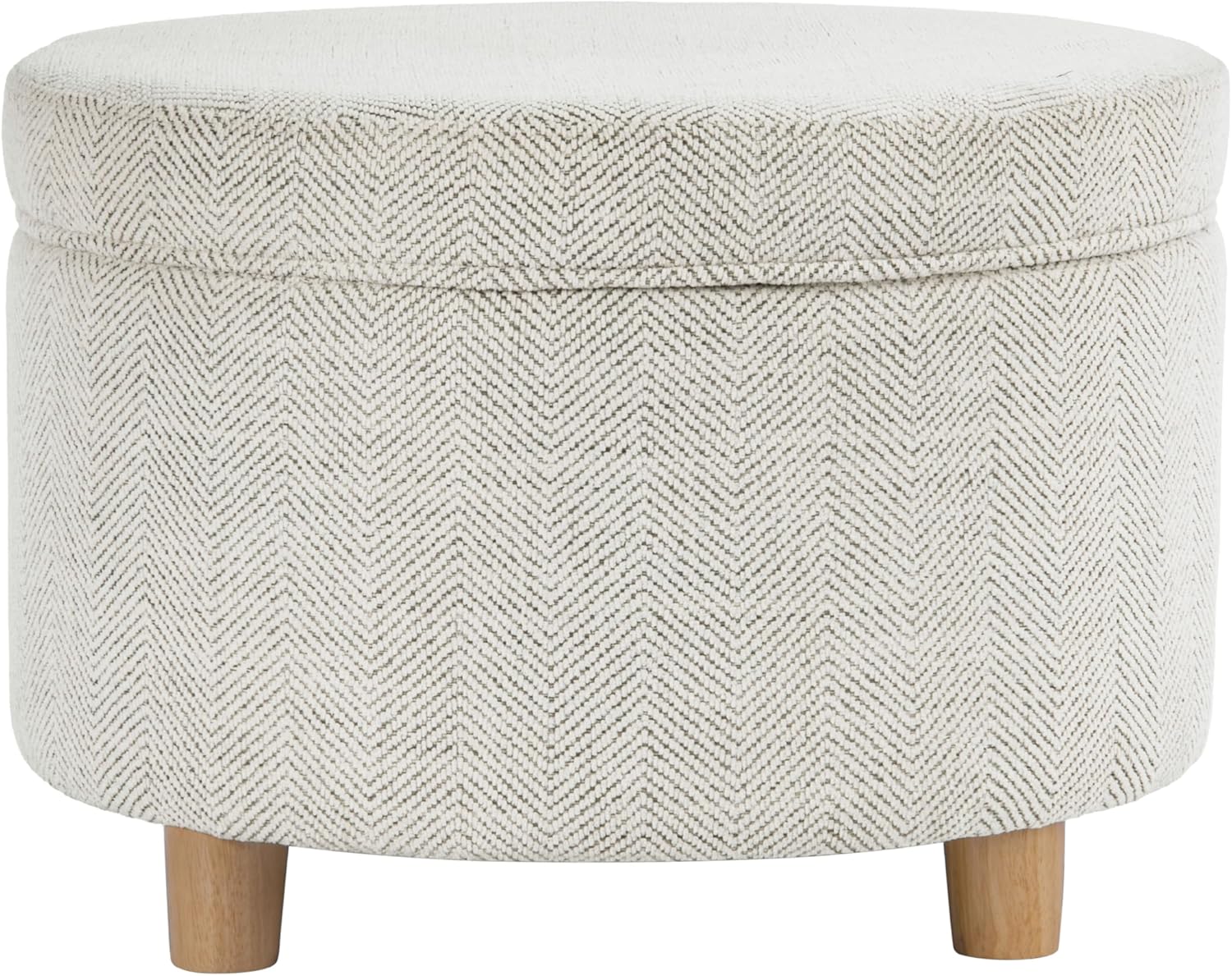 Homepop Home Decor | Upholstered Round Storage Ottoman | Ottoman with Storage for Living Room & Bedroom (Cream Chevron Woven) Large