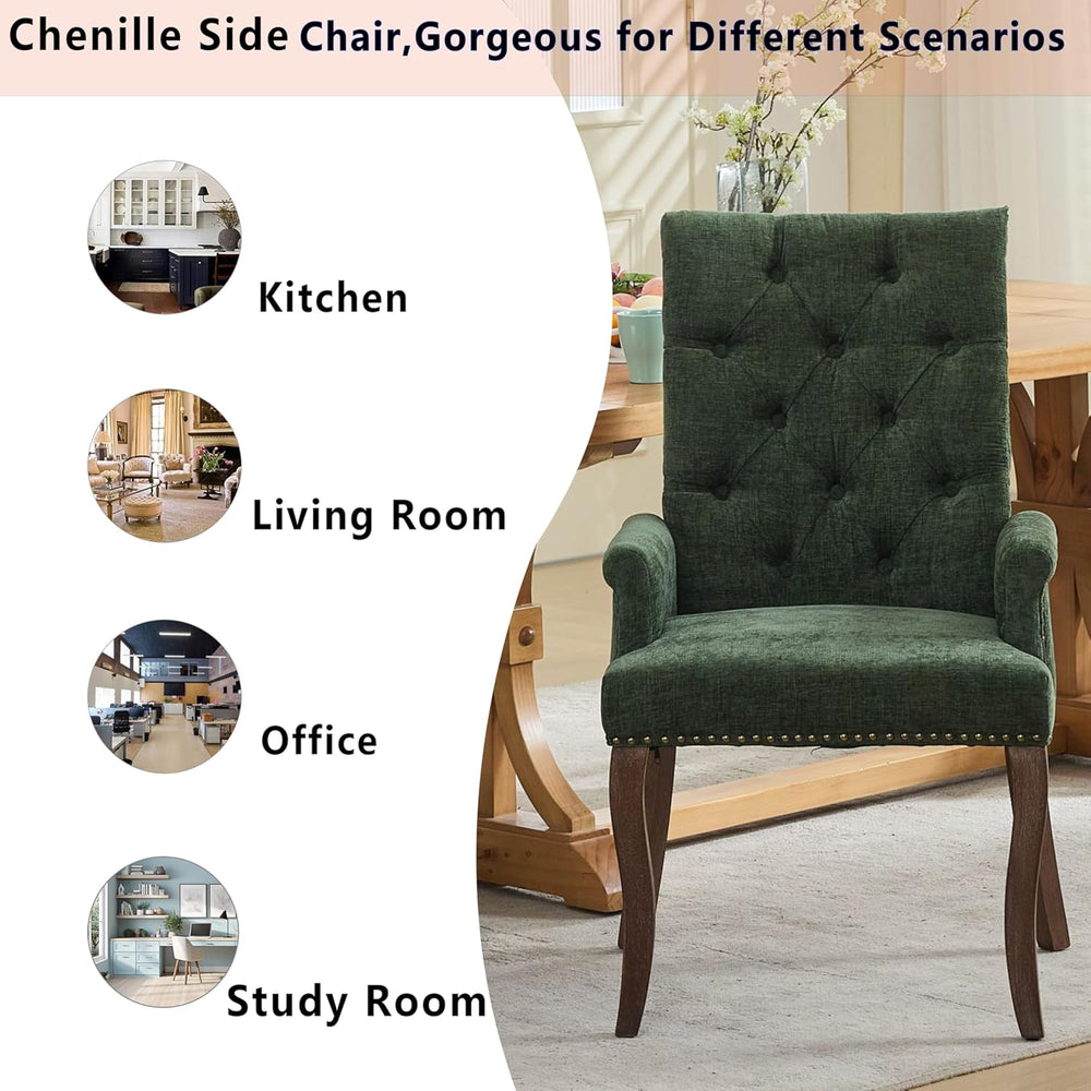 Chenille Tufted Dining Chairs with High Back,Neutral Fabric Upholstered Kitch...