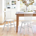 LUE BONA Windsor Dining Chairs Set of 2, Solid White Wood, Slat Back, Arm Rest, Cushion Availability