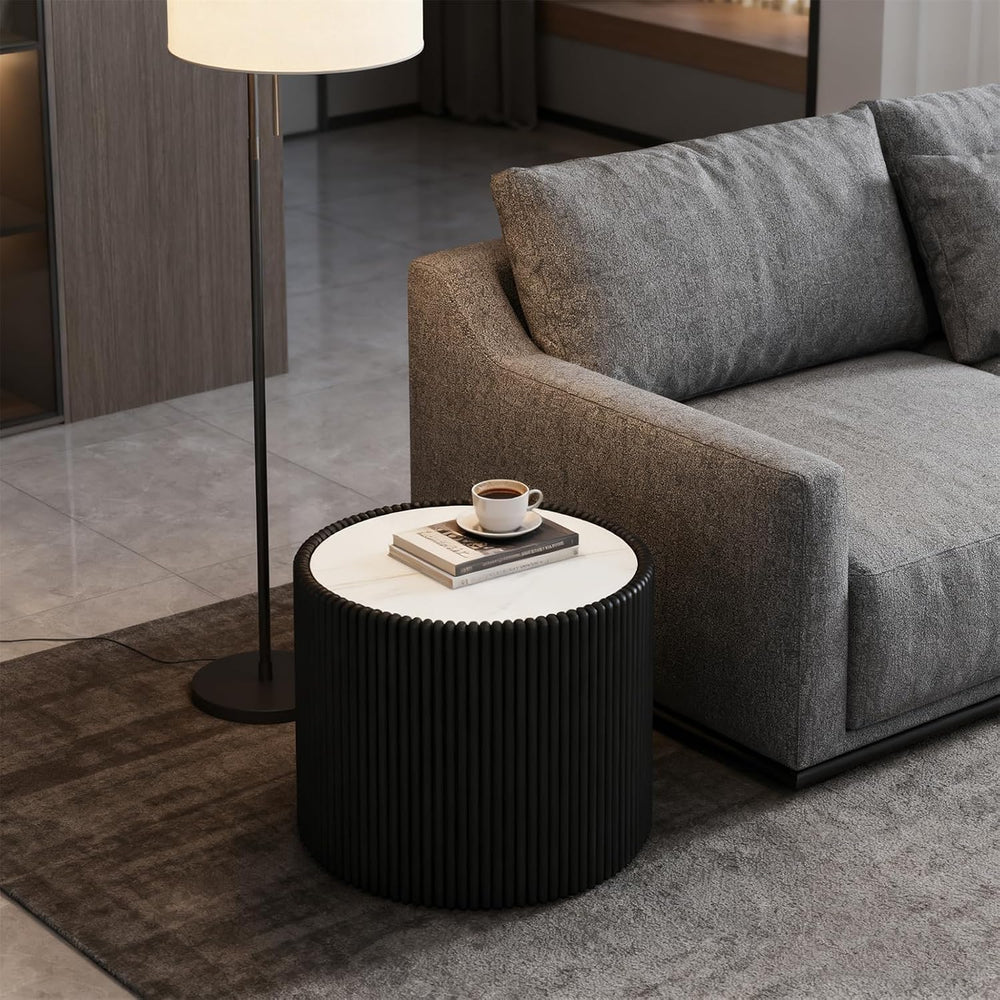 17.7-Inch Round End Table for Living Room Office, White Faux Marble Tabletop,...