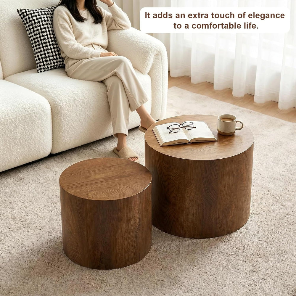 Round Coffee Table Set of 2,Modern Nesting Center Table with Non-Slip Feet | ...