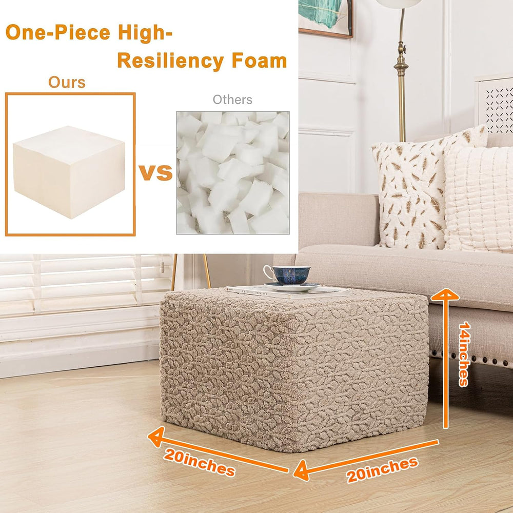 Square Stuffed Pouf Ottoman Poufs with One-Piece Seamless Foam Filling, Furry...