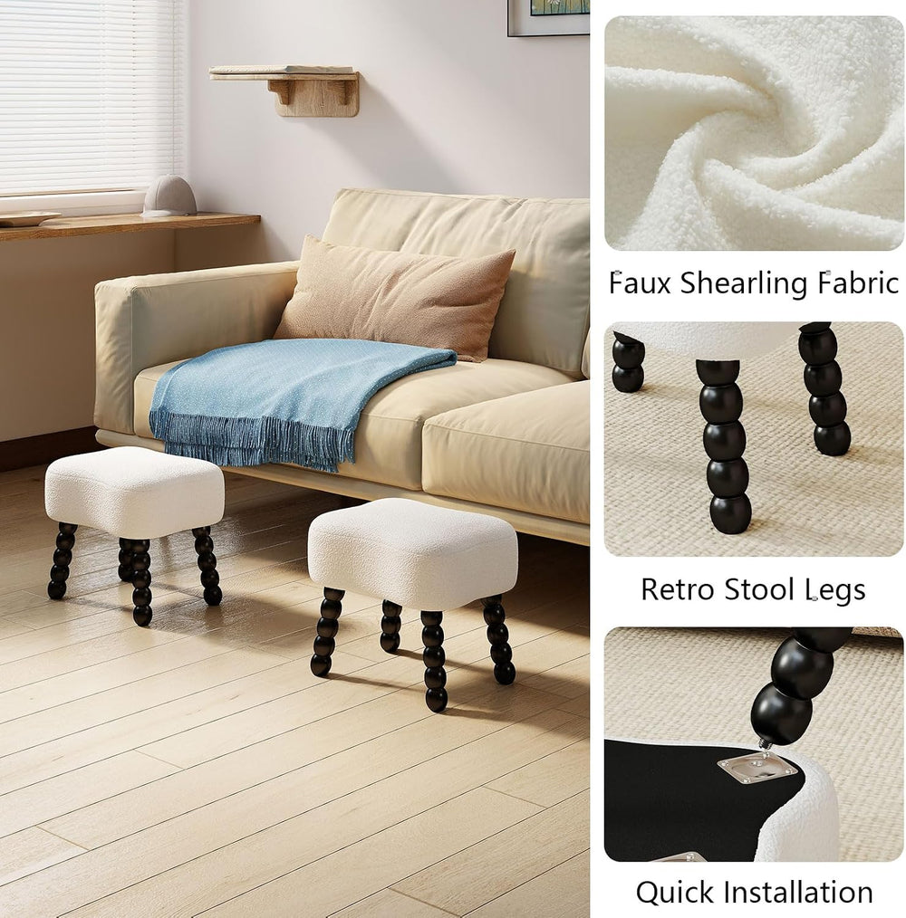 White Ottoman, Small Footrest with Storage Space, Unique Shaped Ottoman with ...